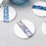 Set of Four White Marble and Blue Agate Coasters