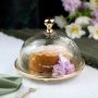 Small Gold Cake Plate With Hammered Glass Dome