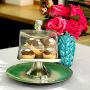 Square Cake Plate with Glass Dome - Shiny Nickel 