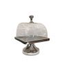 Square Cake Plate with Glass Dome - Shiny Nickel 