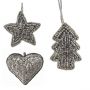 Set of Three Mini Embroidered Stone Hanging Decorations - Star, Heart & Tree