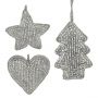 Silver Set of Three Mini Beaded - Star, Heart & Tree 