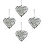 Set of Four Small Glass Beaded Zig Zag Heart Decorations 