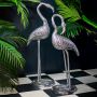 Standing Pair of Flamingos - Silver Finish