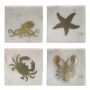 Mixed Set of 4 Seashore Marble Coasters with Brass Designs 