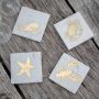 Mixed Set of 4 Seashore Marble Coasters with Brass Designs 