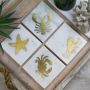 Mixed Set of 4 Seashore Marble Coasters with Brass Designs 