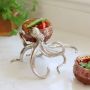 Octopus Holder with 2 Small Red Amber Glass Bowls