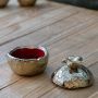 Golden Pomegranate Trinket Dish with Red Enamel