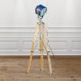 Blue Beach House Floor Lamp on Natural Wooden Tripod