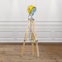 Yellow Beach House Floor Lamp on Natural Wooden Tripod