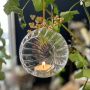 Fluted Glass Hanging Tea Light Decoration with Gold Wire Flower 