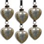 Set of Six Small Antique Blue Lustre Glass Heart Baubles