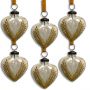 Set of Six Small Antique Clear Lustre Glass Heart Baubles