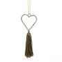 Set of Four Glass Beaded Brass Heart with Tassel Decorations