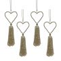 Set of Four Glass Beaded Silver Heart with Tassel Decorations