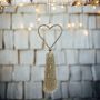 Set of Four Glass Beaded Silver Heart with Tassel Decorations