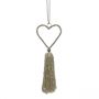 Set of Four Glass Beaded Silver Heart with Tassel Decorations