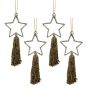 Set of Four Glass Beaded Brass Star with Tassel Decorations