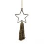 Set of Four Glass Beaded Brass Star with Tassel Decorations